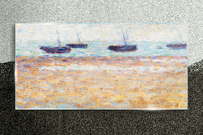 Glasbild Ein friedlicher Hafen in Pastellfarben