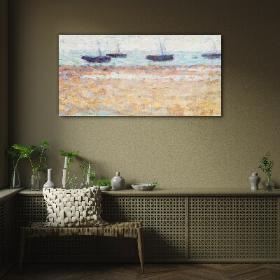 Glasbild Ein friedlicher Hafen in Pastellfarben