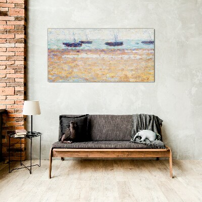 Glasbild Ein friedlicher Hafen in Pastellfarben