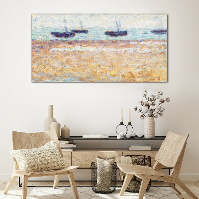 Glasbild Ein friedlicher Hafen in Pastellfarben