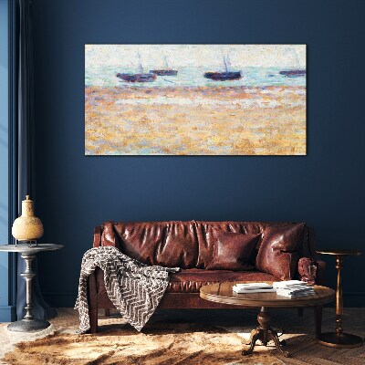 Glasbild Ein friedlicher Hafen in Pastellfarben
