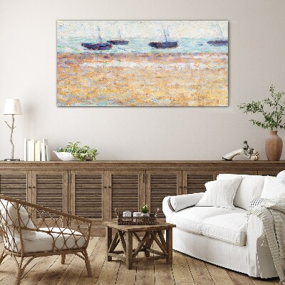 Glasbild Ein friedlicher Hafen in Pastellfarben