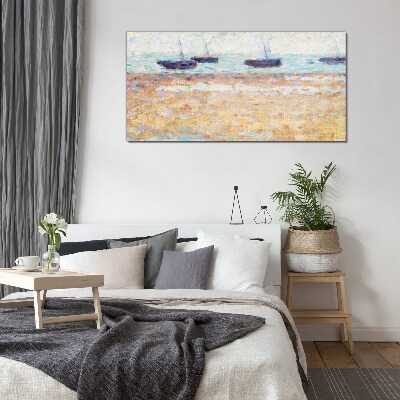 Glasbild Ein friedlicher Hafen in Pastellfarben