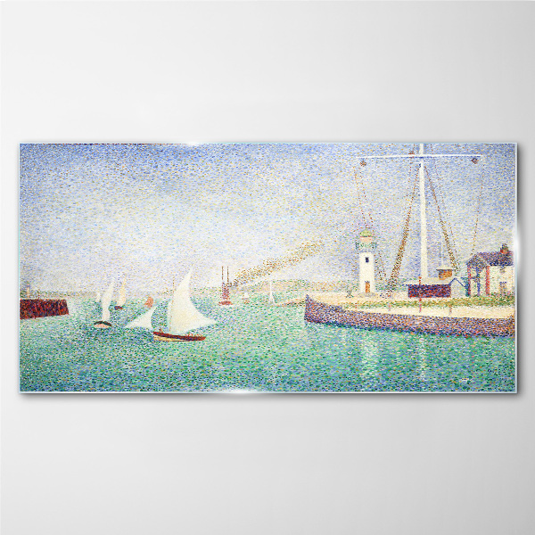 Glasbild Seelandschaft mit Segelbooten