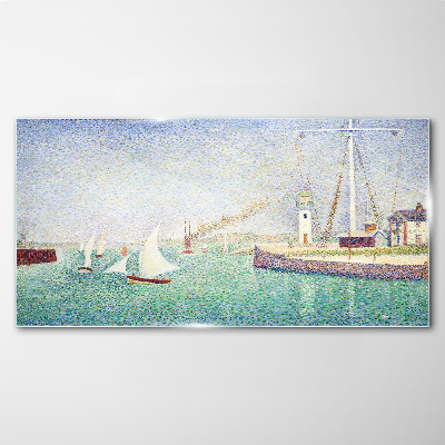 Glasbild Seelandschaft mit Segelbooten