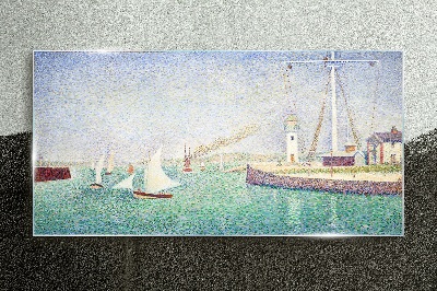 Glasbild Seelandschaft mit Segelbooten