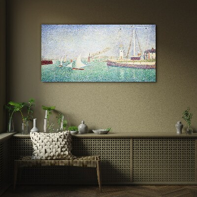 Glasbild Seelandschaft mit Segelbooten