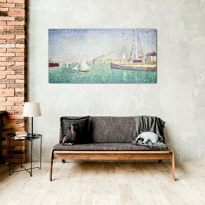 Glasbild Seelandschaft mit Segelbooten