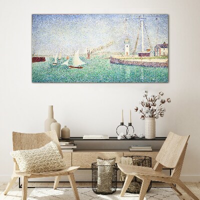 Glasbild Seelandschaft mit Segelbooten