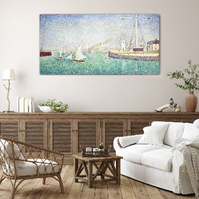 Glasbild Seelandschaft mit Segelbooten