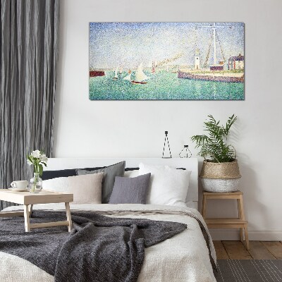 Glasbild Seelandschaft mit Segelbooten