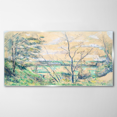 Glasbild Eine friedliche Landschaft mit Bäumen