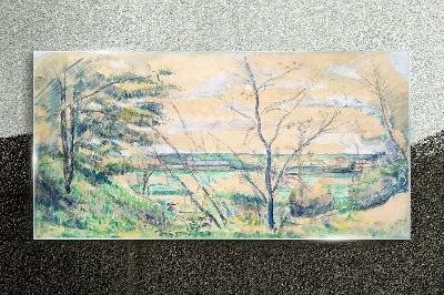 Glasbild Eine friedliche Landschaft mit Bäumen