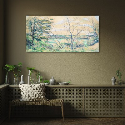 Glasbild Eine friedliche Landschaft mit Bäumen