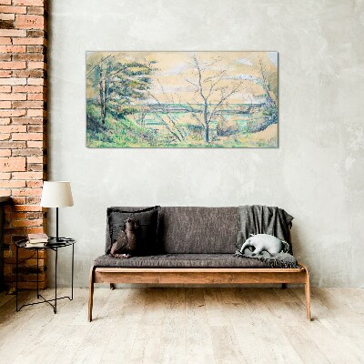 Glasbild Eine friedliche Landschaft mit Bäumen