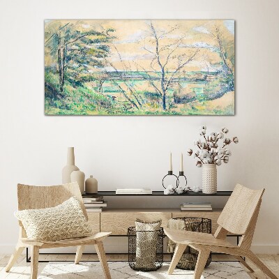 Glasbild Eine friedliche Landschaft mit Bäumen