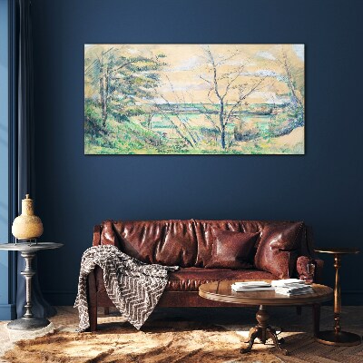Glasbild Eine friedliche Landschaft mit Bäumen