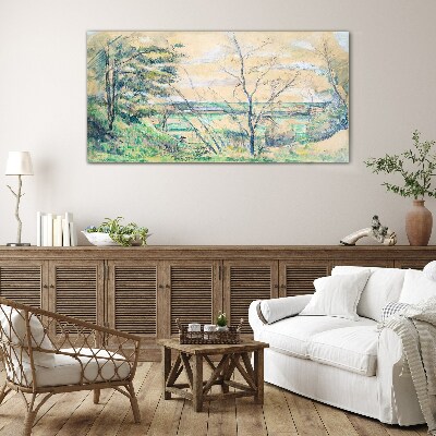 Glasbild Eine friedliche Landschaft mit Bäumen