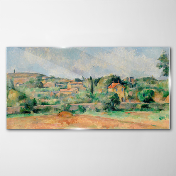 Glasbild Ländliche Landschaft in Pastellfarben