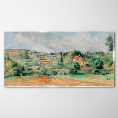 Glasbild Ländliche Landschaft in Pastellfarben