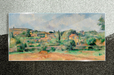 Glasbild Ländliche Landschaft in Pastellfarben