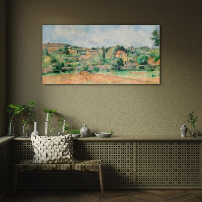 Glasbild Ländliche Landschaft in Pastellfarben