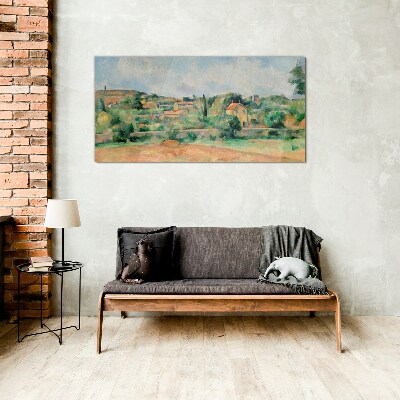 Glasbild Ländliche Landschaft in Pastellfarben