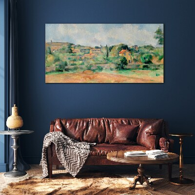 Glasbild Ländliche Landschaft in Pastellfarben