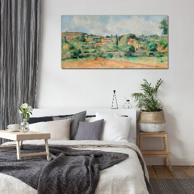 Glasbild Ländliche Landschaft in Pastellfarben