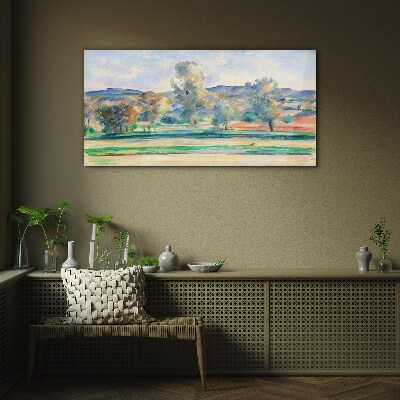 Glasbild Frühlingslandschaft mit Bäumen