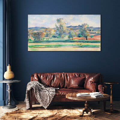 Glasbild Frühlingslandschaft mit Bäumen