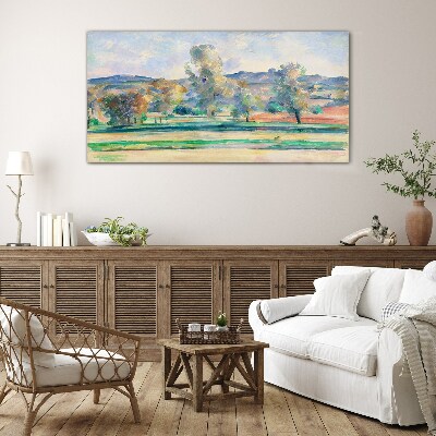 Glasbild Frühlingslandschaft mit Bäumen
