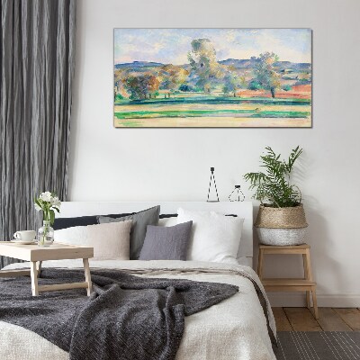 Glasbild Frühlingslandschaft mit Bäumen
