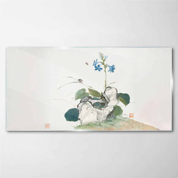 Glasbild Blume auf einem Steinhintergrund