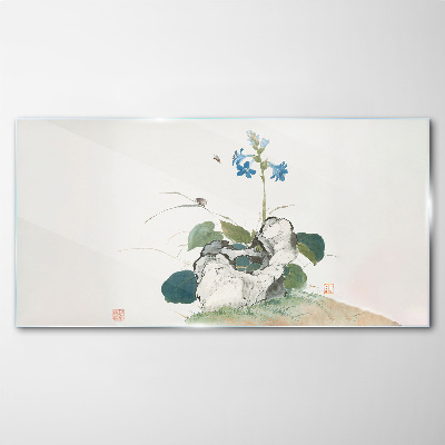 Glasbild Blume auf einem Steinhintergrund