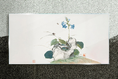 Glasbild Blume auf einem Steinhintergrund