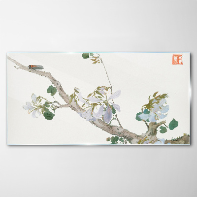 Glasbild Blütenzweig mit Zikade