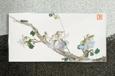Glasbild Blütenzweig mit Zikade