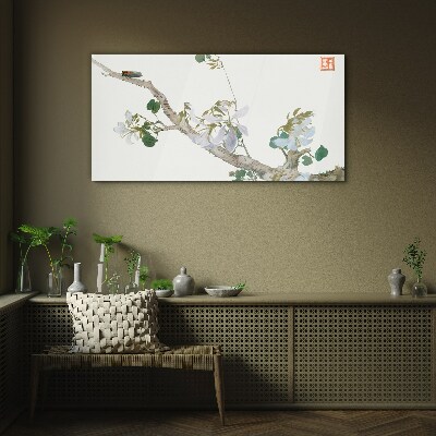 Glasbild Blütenzweig mit Zikade