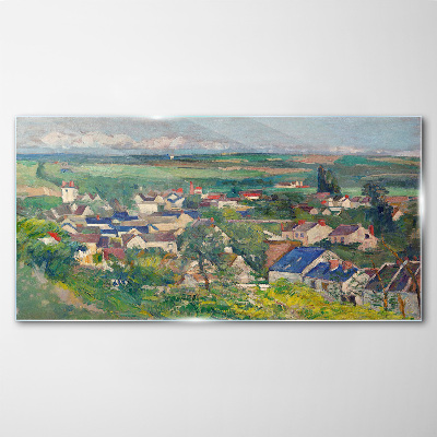 Glasbild Blick auf das Dorf bei Tageslicht