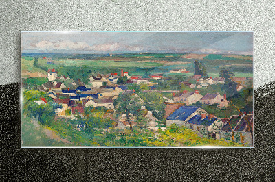 Glasbild Blick auf das Dorf bei Tageslicht
