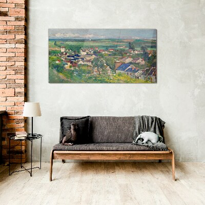 Glasbild Blick auf das Dorf bei Tageslicht