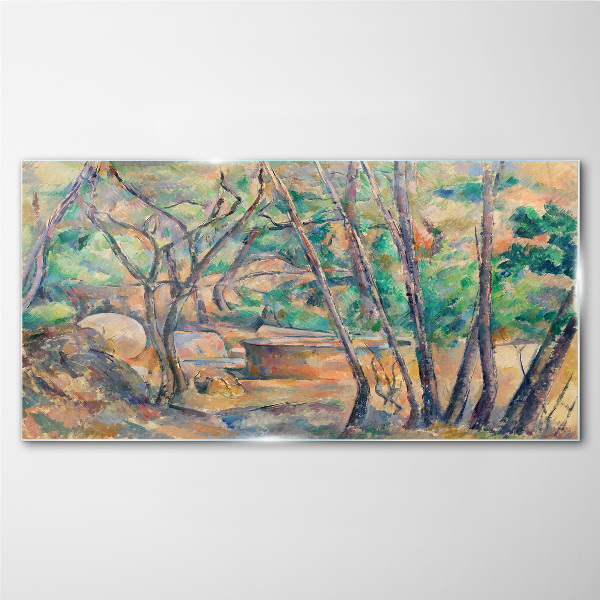 Glasbild Landschaft zwischen den Bäumen