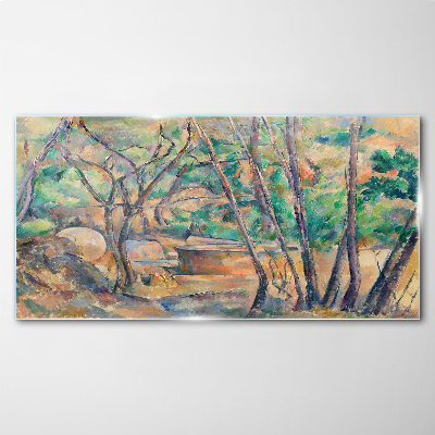 Glasbild Landschaft zwischen den Bäumen