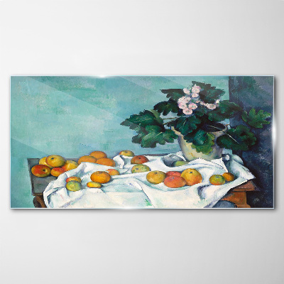 Glasbild Obsttisch mit Vase
