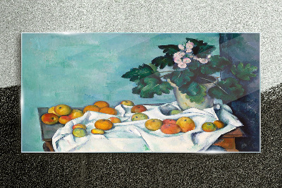 Glasbild Obsttisch mit Vase
