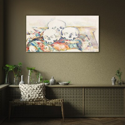Glasbild Blumenstillleben mit Totenköpfen