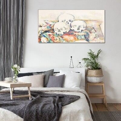Glasbild Blumenstillleben mit Totenköpfen