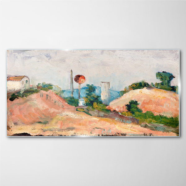 Glasbild Landschaft mit einem roten Ball