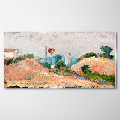Glasbild Landschaft mit einem roten Ball